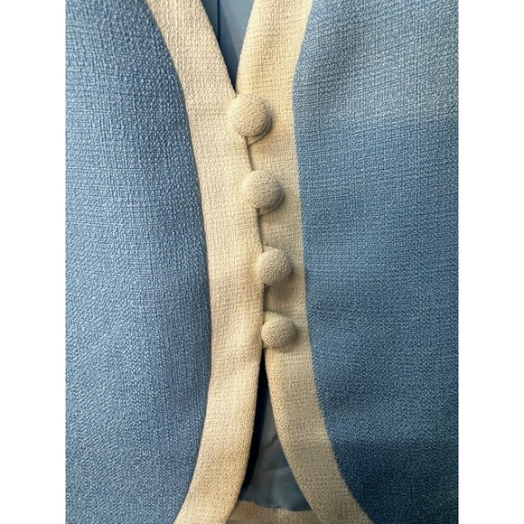 Henry-Lee, baby blue cropped Blazer Jacket with white trim Cloth Covered Buttons - Picture 3 of 8